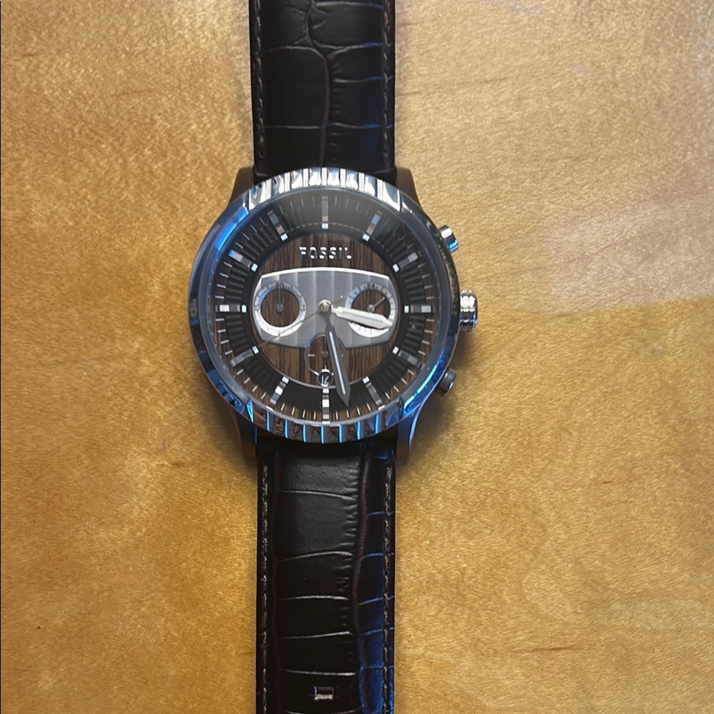 Fossil Black Leather Men's Watch